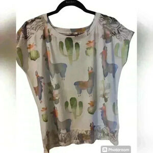 🐪🦙🌵Indigo Soul Boutique Camel llama & Cactus Top Shirt Blouse Size Small #75